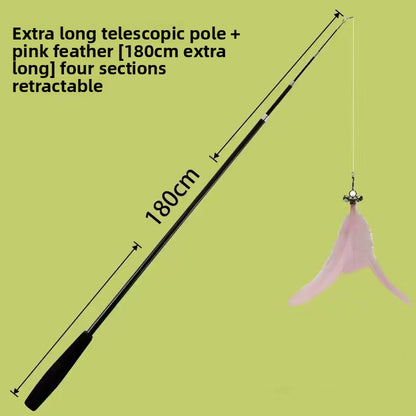 Adjustable Cat Teaser Wand - Interactive Play Toy with Multiple Attachments
