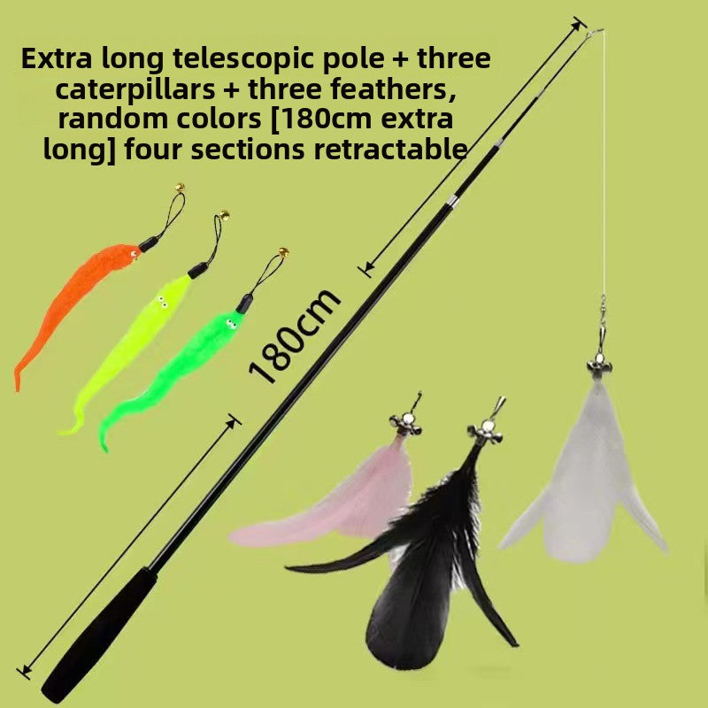 Adjustable Cat Teaser Wand - Interactive Play Toy with Multiple Attachments