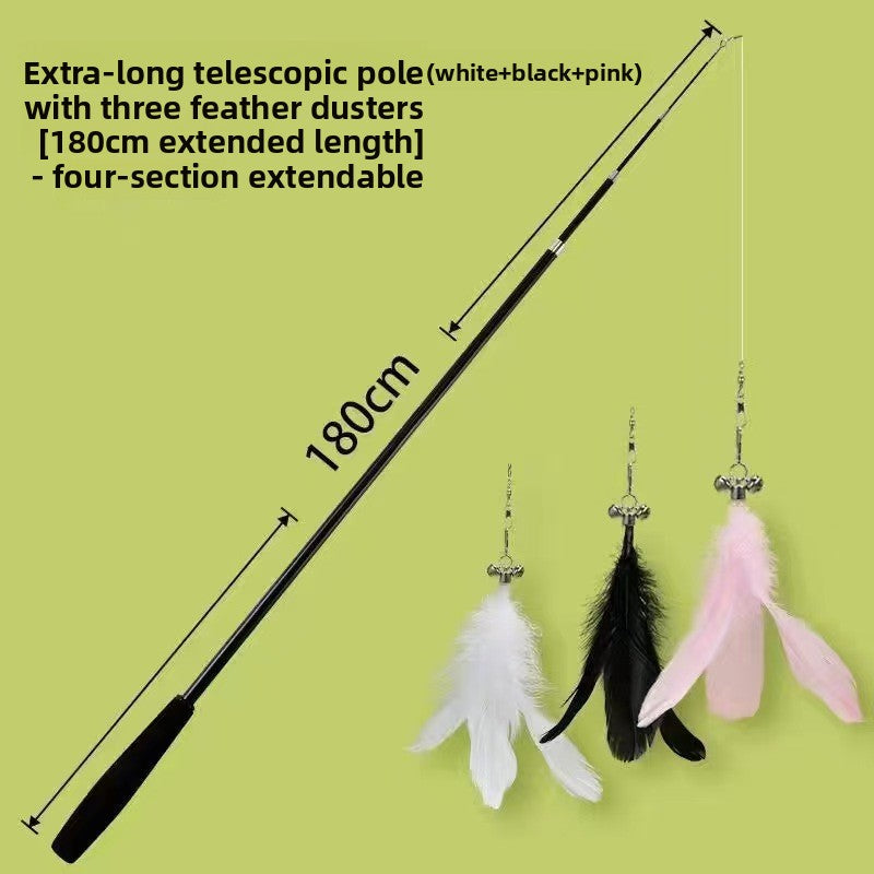Adjustable Cat Teaser Wand - Interactive Play Toy with Multiple Attachments